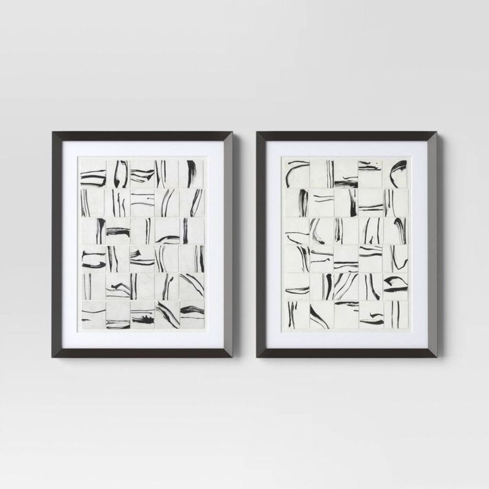 Threshold - (Set of 2) 16"x20" Patterned Lines Abstract Framed Black